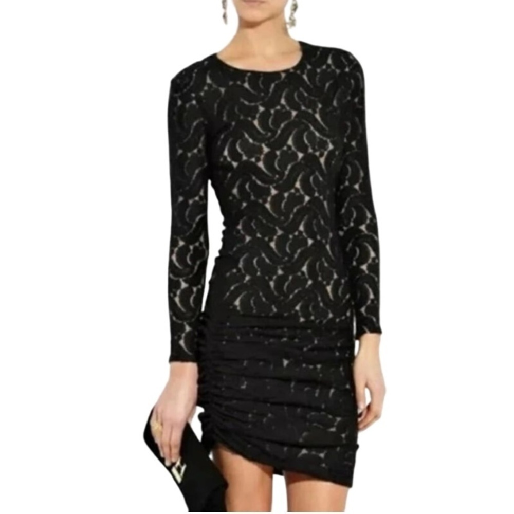 ALC Black Lace Overlay Fitted Dress Bodycon Sheath Long Sleeve Size Small